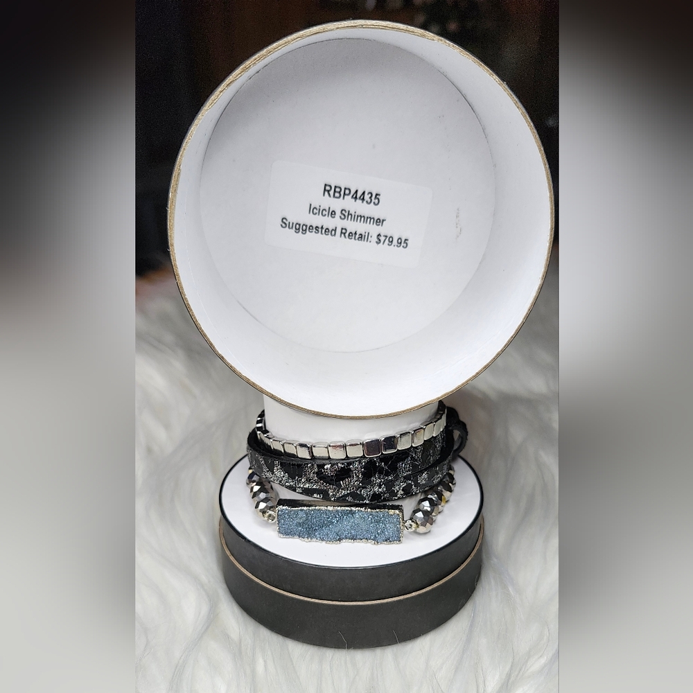 3 Stack Bracelet set Icicle Shimmer Druzy Holiday Leopard print - Picture 3 of 4